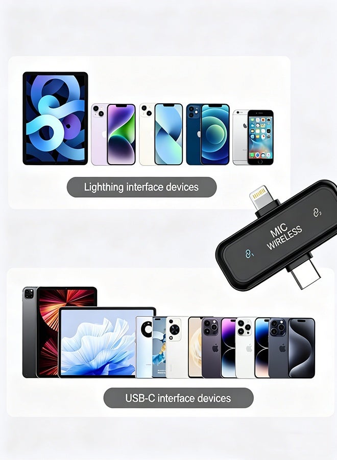 Yaqeen Wireless Microphone for iPhone Ipad & Android Phone, 2 In 1 Wireless Mic with USB C and Lightning Interface, Plug and Play Adaptive Noise Cancellation, Lapel Mic for Video Recording Youtube Podcast Vlogging (2 Pack) - Image 3
